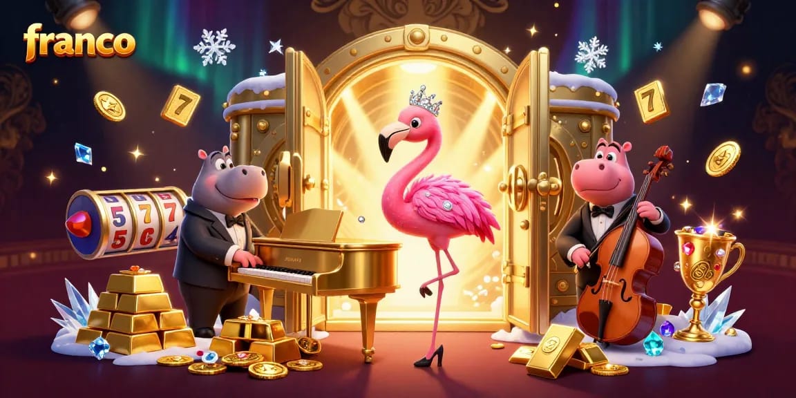 Experience the thrill of winning at franco casino with a vibrant 3D scene filled with treasures and lively characters.