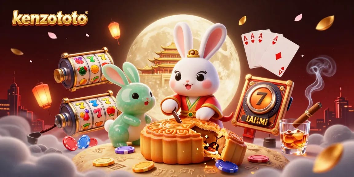 Kenzototo features a captivating scene with a moon rabbit, golden mooncakes, and dynamic casino elements.