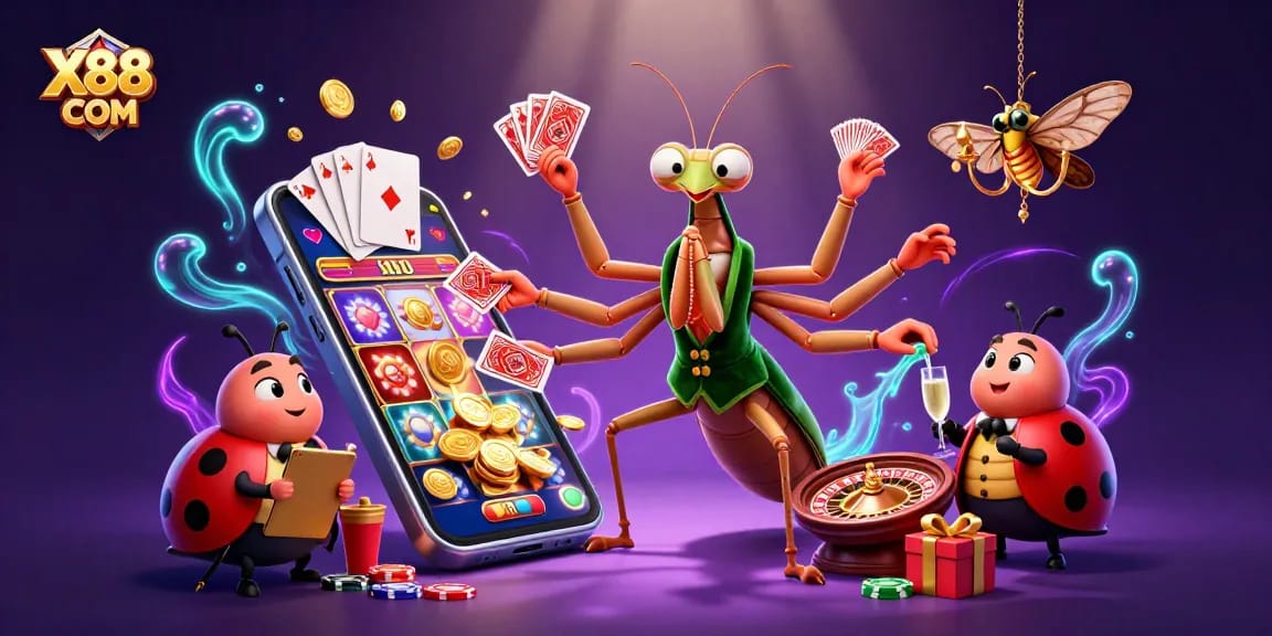 X88 COM showcases a vibrant 3D casino scene with unique characters and dynamic gameplay elements.