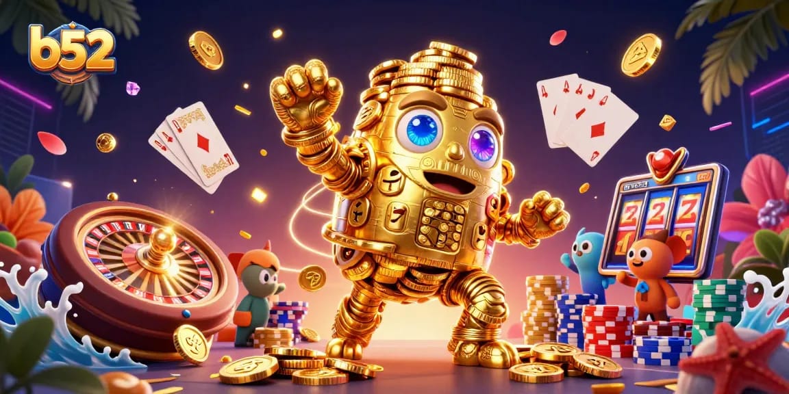 B52 players spinning the 3D casino wheel while collecting jackpot coins and gems.