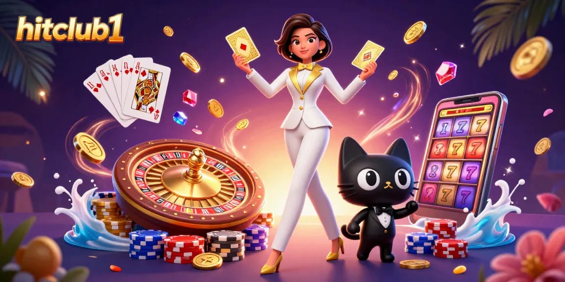 Play immersive games at hitclub1 while winning with a glamorous dealer and a black cat companion.