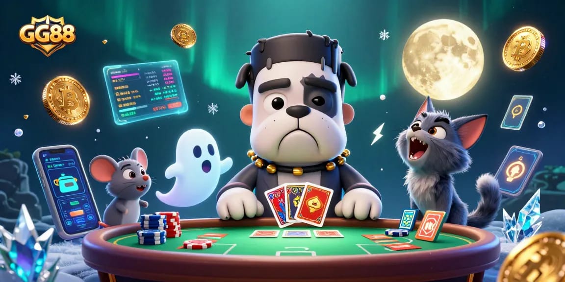 Experience thrilling card games with GG88's spooky casino world, featuring unique characters and vibrant crypto elements.
