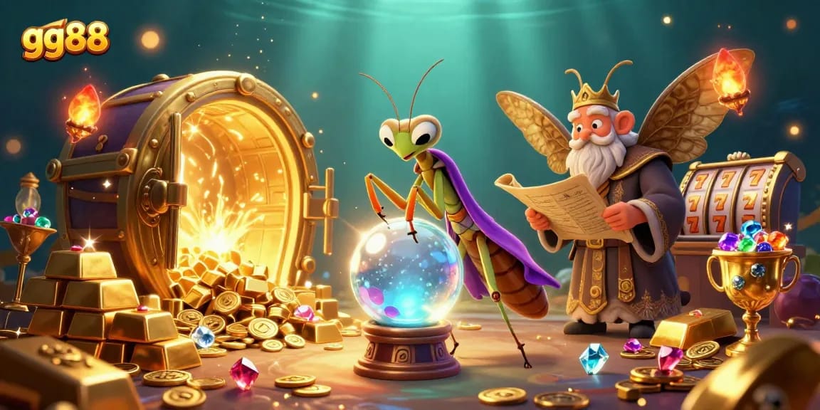 Experience thrilling gameplay with gg88's vibrant jackpot scene featuring mystical characters and treasures.