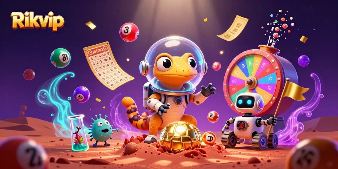 Experience the thrill of winning at Rikvip with vibrant lottery balls and casino excitement.