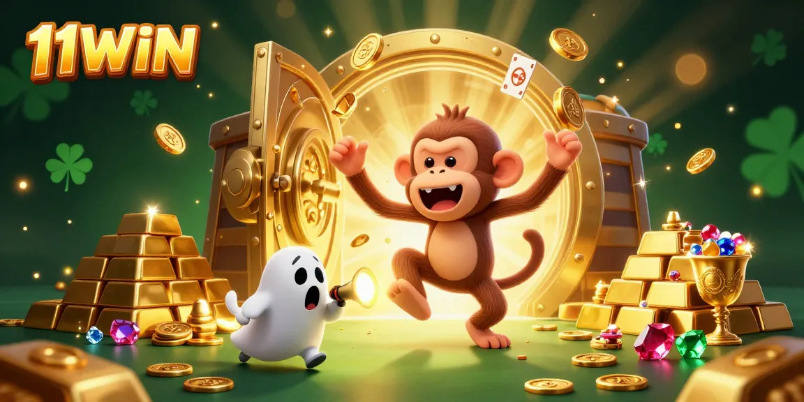 Engage with the excitement of 11WIN as a playful poltergeist monkey juggles riches in a haunted casino.