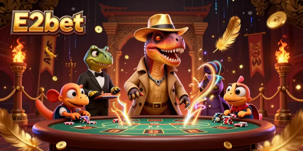 Experience thrilling blackjack action in E2bet with a velociraptor card counter and stegosaurus pit boss.