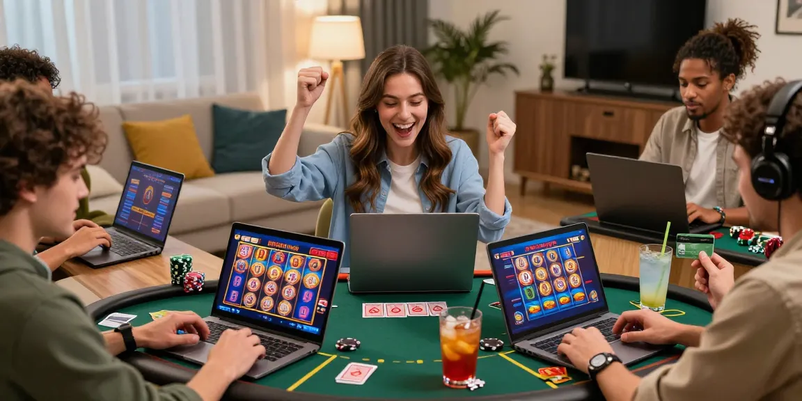 Players enjoying an exciting online casino experience with credit card payment options on dea.org.uk, celebrating a big win together.