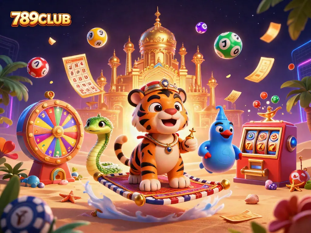Experience the vibrant world of 789CLUB with a dynamic illustration showcasing magical casino elements.