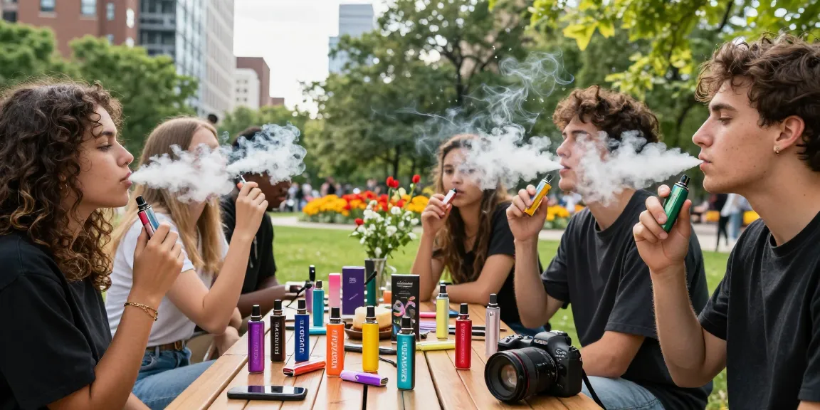 Young adults enjoying top disposable vapes in USA at a sunny park picnic.