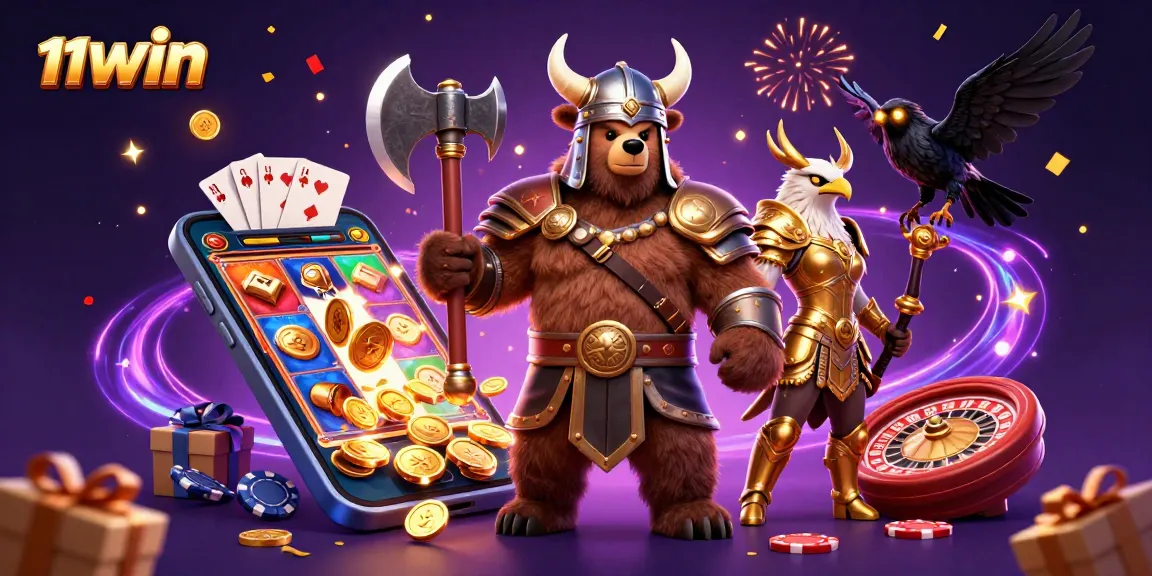 Experience thrilling gameplay with 11WIN at this vibrant 3D casino illustration featuring exciting slot games.