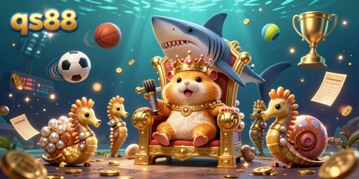 Engage with qs88 and win with the vibrant underwater casino experience featuring a golden hamster king and seahorse guards.