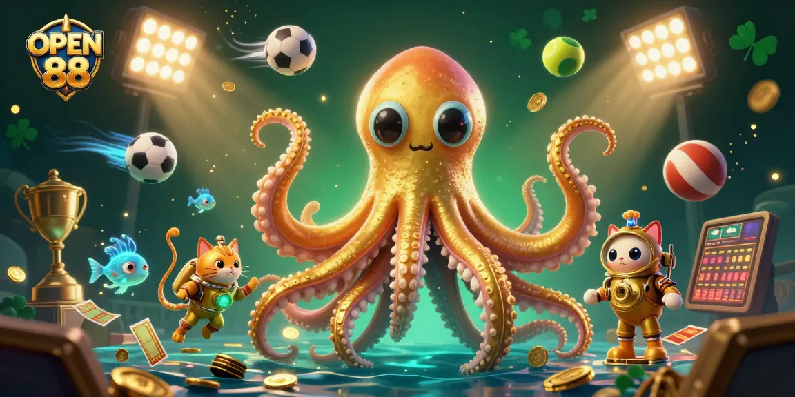 Engage in thrilling gameplay with OPEN 88 in an intense casino scene featuring a kraken and treasure.