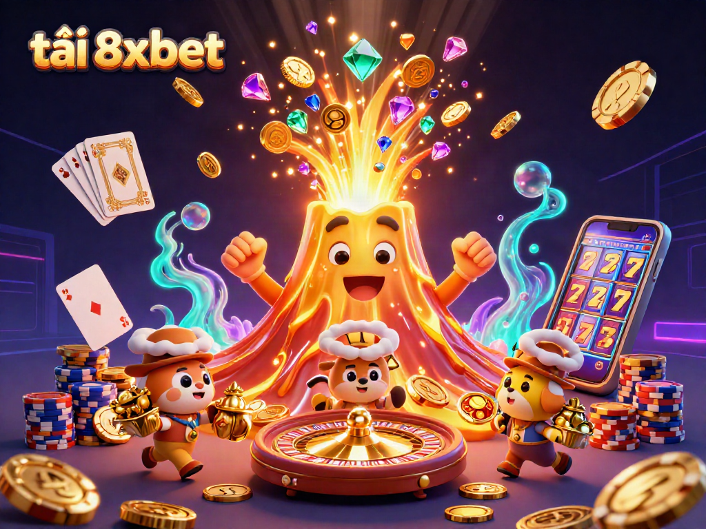 Experience the excitement of tải 8xbet with this dynamic casino illustration featuring thrilling game elements.