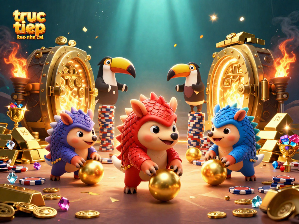 Experience truc tiep keo nha cai action with rival pangolins and poker chips in this vibrant casino scene.