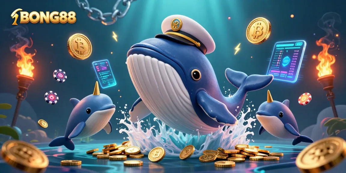 BONG88 players enjoy vibrant underwater fun with dolphins, a whale, and coins in this captivating illustration.
