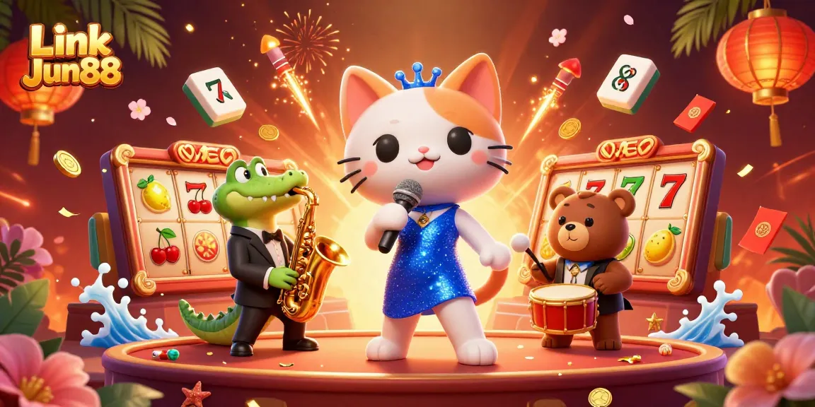 Experience the excitement of Link Jun88 with vibrant characters and stunning casino elements.