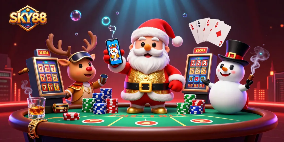 Play thrilling jackpot slots at SKY88 with Santa, reindeer, and poker-themed elements.