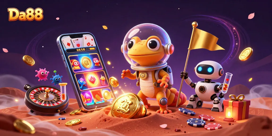 Experience Da88 immersive gaming with a Martian gecko at a golden casino.