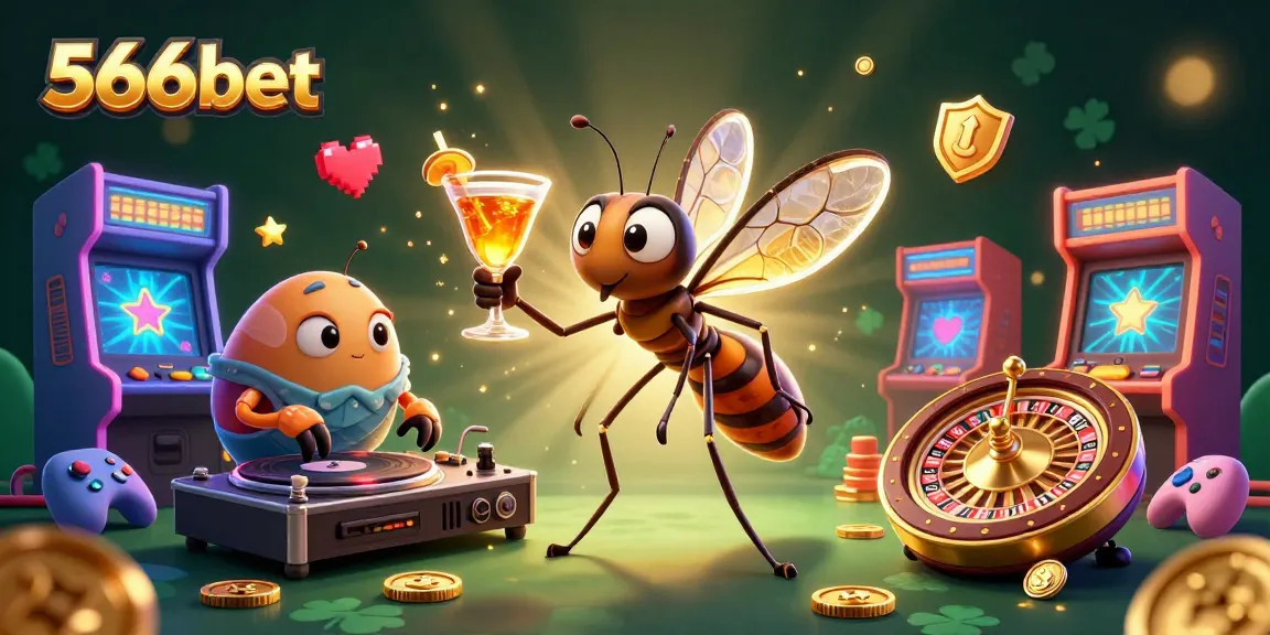 Engage with the vibrant gaming world of 566bet, featuring a lively casino scene filled with animated characters and game elements.