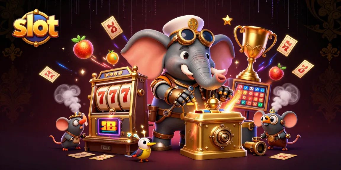 Slot yang menampilkan mesin slot berkilau dan simbol keberuntungan dalam ilustrasi 3D menarik.