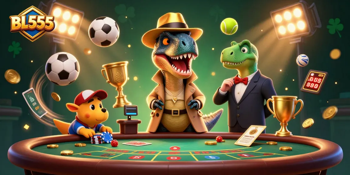 Engage in thrilling gameplay at BL555 with a cartoon velociraptor at a blackjack table, showcasing dynamic casino elements.