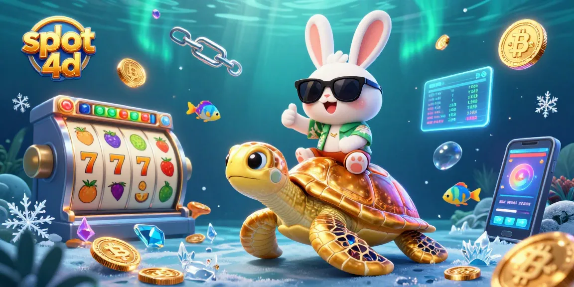 Spin and win with slot 4d as a lucky rabbit rides a gem-encrusted turtle full of excitement.