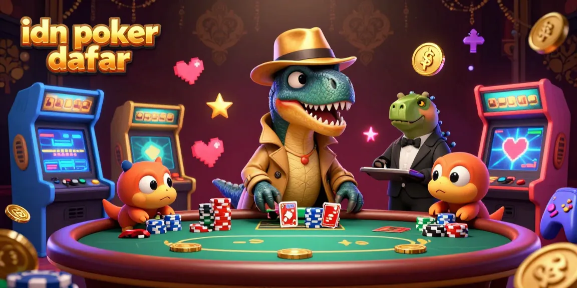 Mainkan poker dengan idn poker daftar, ilustrasi 3D yang menampilkan karakter unik dan permainan seru di kasino.