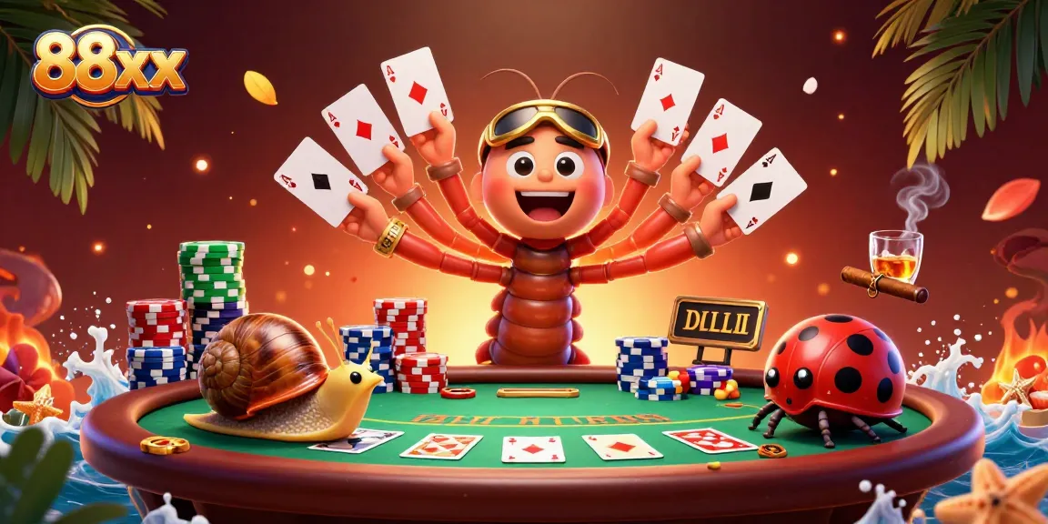 Experience thrilling gameplay with 88xx at a vibrant poker table featuring unique characters and energetic scenes.
