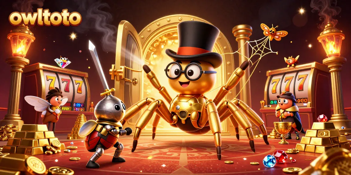Experience the excitement of owltoto with vibrant characters in a dynamic casino scene filled with riches.