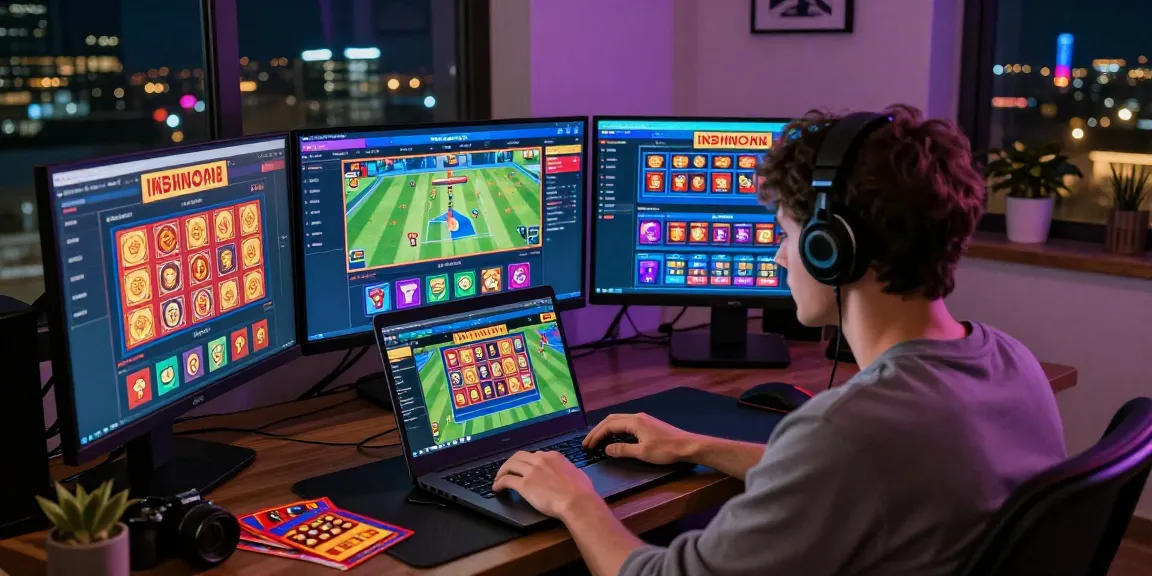 Engaged player at ngamenjitu online gaming platform with vibrant slots and sports interfaces.