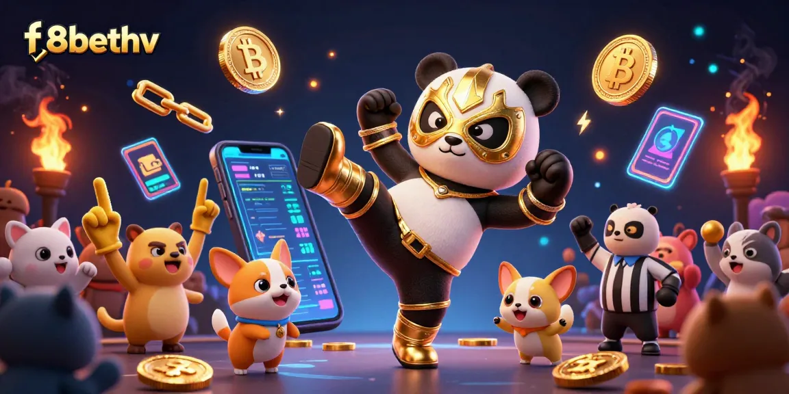 Engage with f8bethv's thrilling gameplay featuring a unique panda wrestler in a vibrant casino scene.