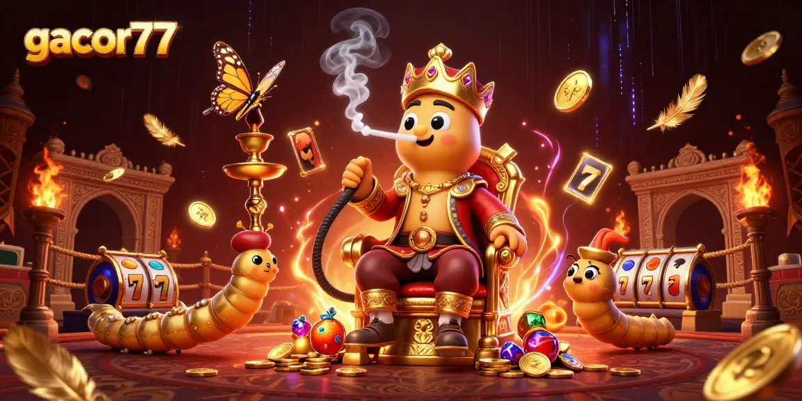 Permainan gacor77 ditampilkan dalam ilustrasi 3D menarik dengan karakter unik dan simbol slot
