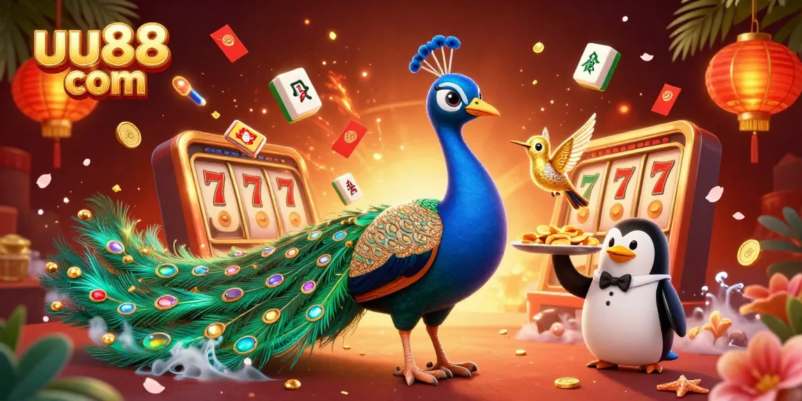 Experience thrilling slots at uu88 com with a vibrant casino illustration featuring game elements and dynamic characters.