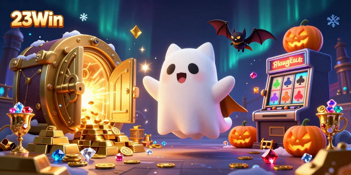 Engage with the enchanting 23Win ghost cat in a haunted casino filled with treasures.