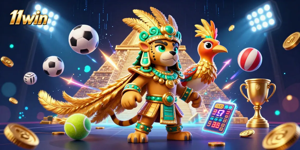 Experience thrilling sports betting action with 11WIN's dynamic illustration, featuring energetic game elements.