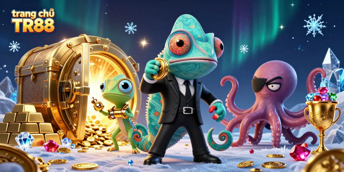 Experience the excitement of gambling at trang chủ TR88 with vibrant casino-themed characters and treasures.