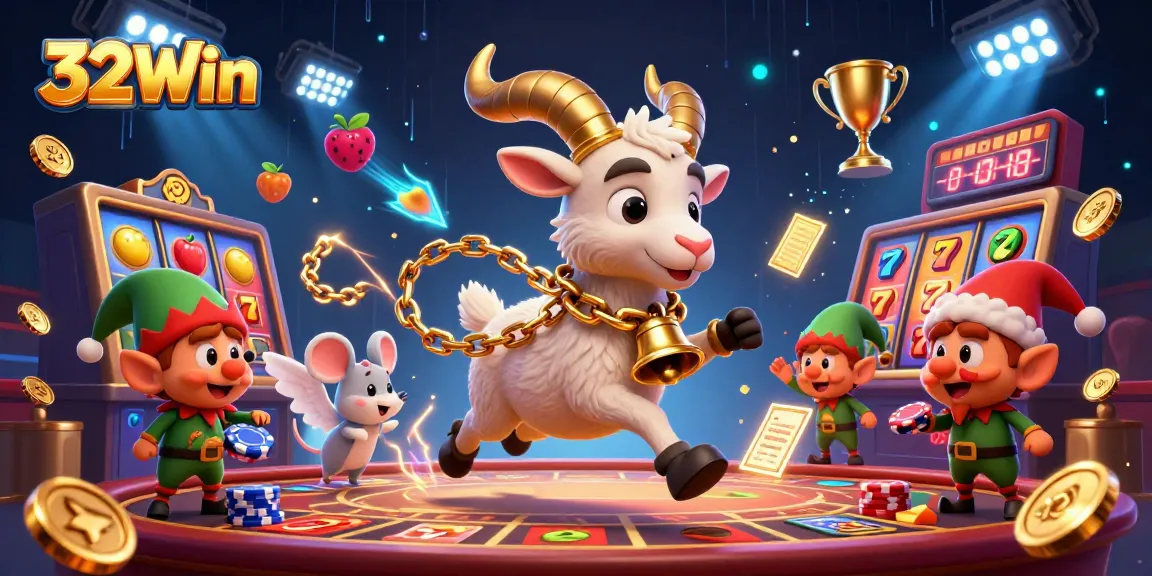 Spin to win at 32Win with festive characters in a vibrant, exciting casino environment!