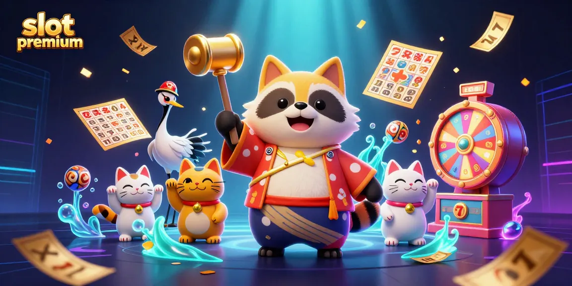 Spin the reels of slot premium with cheerful tanuki and lucky symbols overflowing in a vibrant 3D casino scene.