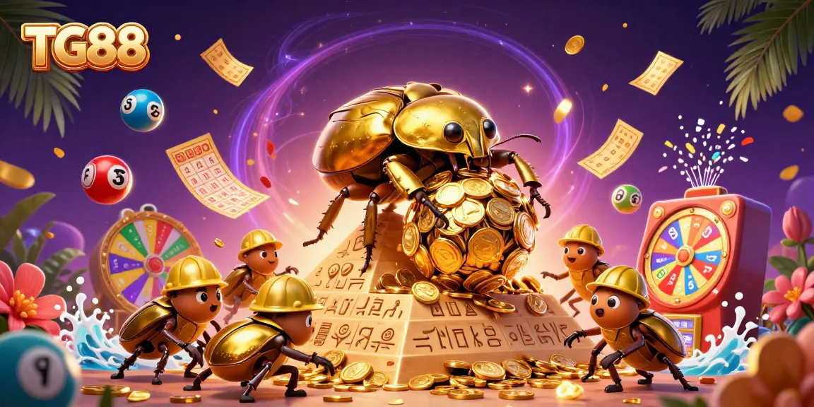 Experience thrilling gameplay at TG88 with a vibrant 3D casino illustration showcasing exciting lottery elements.