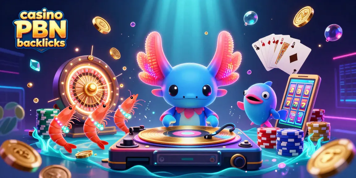 Engage with casino PBN backlinks through vibrant underwater casino party illustration featuring 3D cartoon characters.