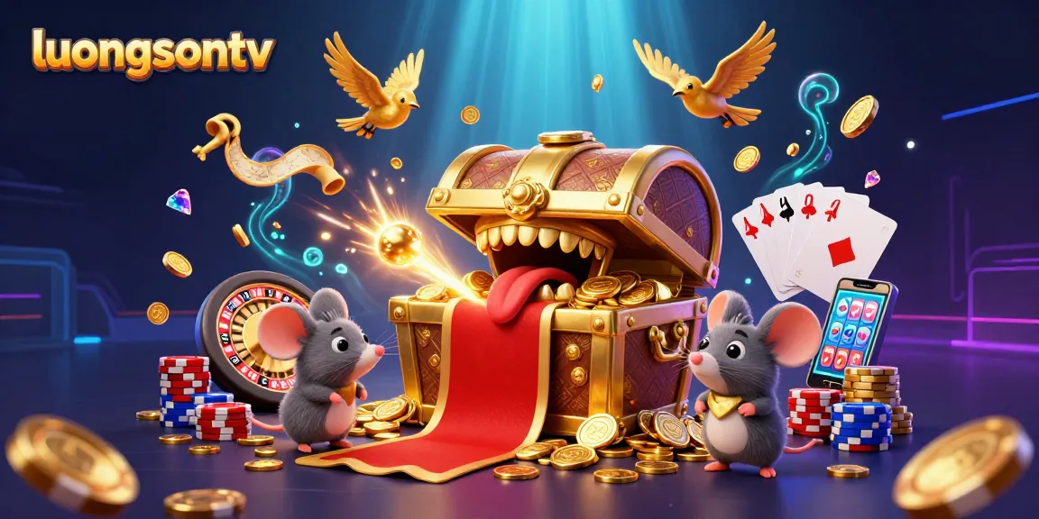 Experience exciting sports betting action with luongsontv showcasing golden treasures, coins, and animated characters.