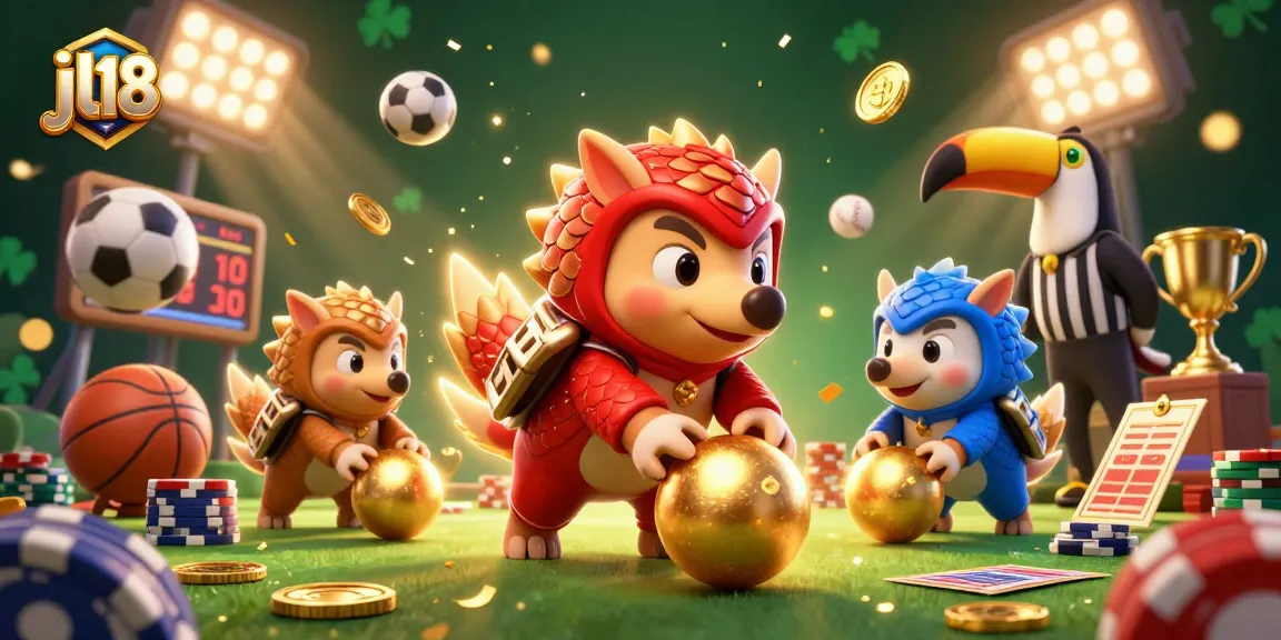 jl18 rivals roll golden balls in a casino showdown with vibrant sports elements and festive visuals.