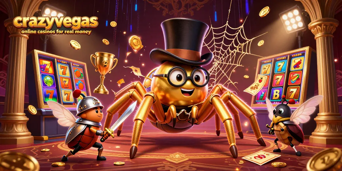 Engage with crazyvegas online casinos for real money showcasing dynamic slot reels and golden characters.