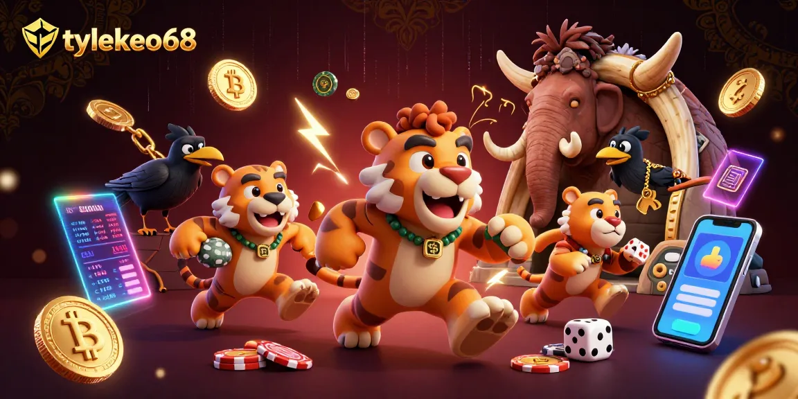 Engage with tylekeo68's prehistoric casino features, showcasing unique 3D cartoon characters and digital elements.